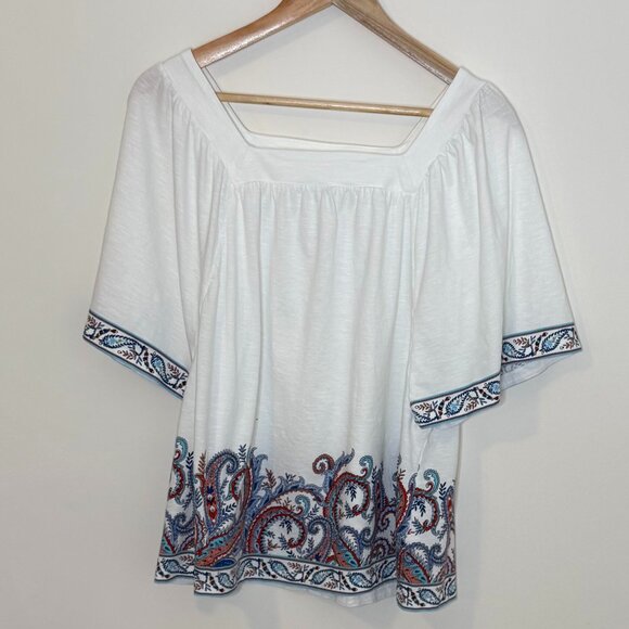 J Jill Square Neck Flutter Elbow Sleeves Paisley Women's Large Top - Picture 2 of 6